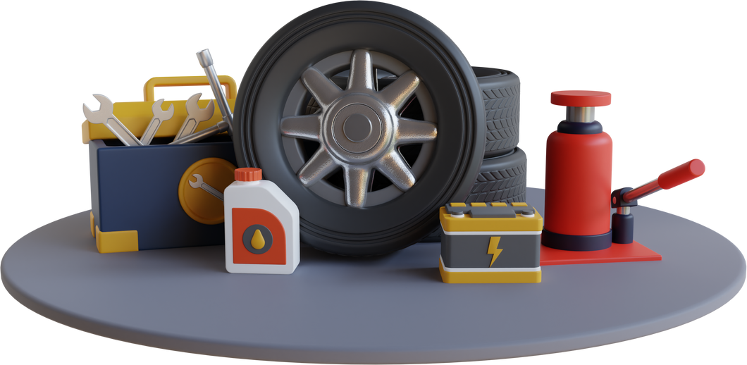 3d car wheel and tire with service tools